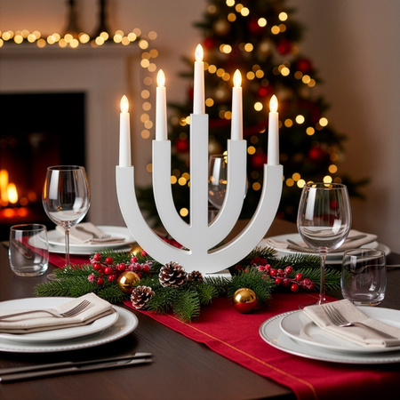 Świecznik adwentowy z 5 świecami Led bożonarodzeniowy świąteczny na baterie biały