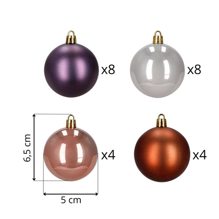 Bombki choinkowe, zestaw 24 szt. dekoracji do stroika 6,5 cm nietłukące