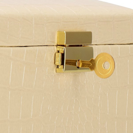 Kuferek, szkatułka na biżuterię 17,5x14x12,5 cm ecru z szufladami i lusterkiem