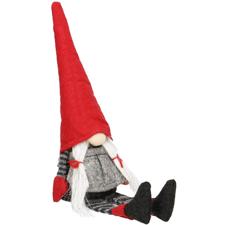 Para skrzatów świątecznych 38cm krasnal, siedzący gnom czerwono-szara