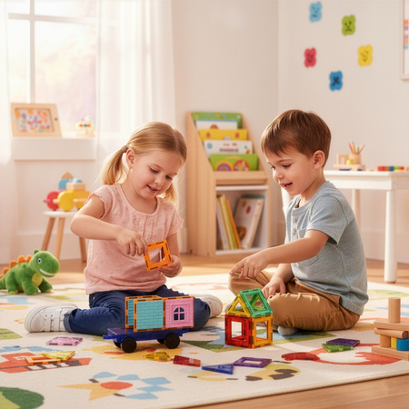 Klocki magnetyczne, konstrukcyjne, samochody zestaw 100 szt. klocków edukacyjnych dla dzieci, kolorowe