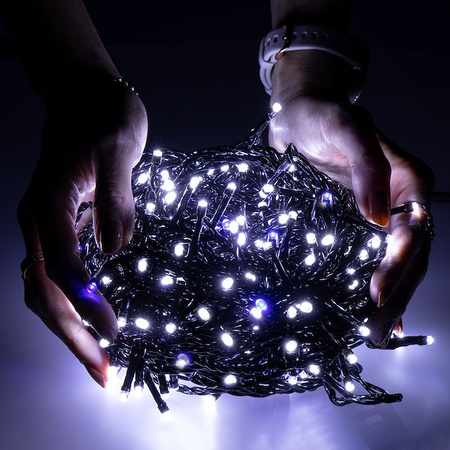 Kurtyna świetlna 750 led girlanda, lampki zewnętrzne sople zimny biały + flash