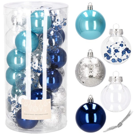 Bombki choinkowe przeźroczyste 30 szt. niebieski 6cm zestaw choinkowy