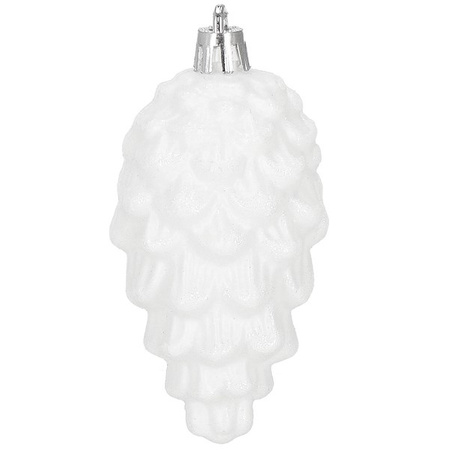 Zawieszki choinkowe szyszki 6 szt. ozdoby świąteczne 9,5 cm bombki biały brokat