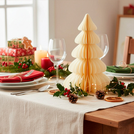 Papierowa choinka ozdoba 30 cm świąteczna dekoracja 3D z magnesem ecru