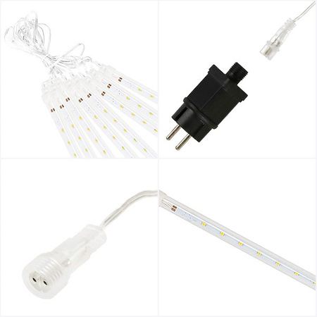 Lampki choinkowe 144 Led sople 8 szt. padający śnieg meteory zewnętrzne biały ciepły