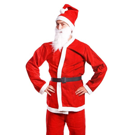 Strój świętego Mikołaja 7 elementowy z workiem jutowym czerwony kostium