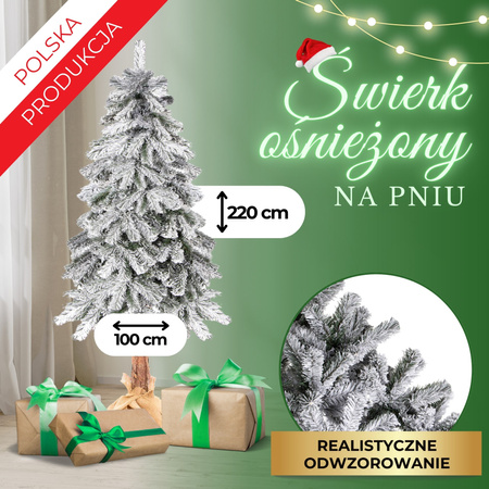 Choinka na pniu 220 cm sztuczna świerk śnieżony