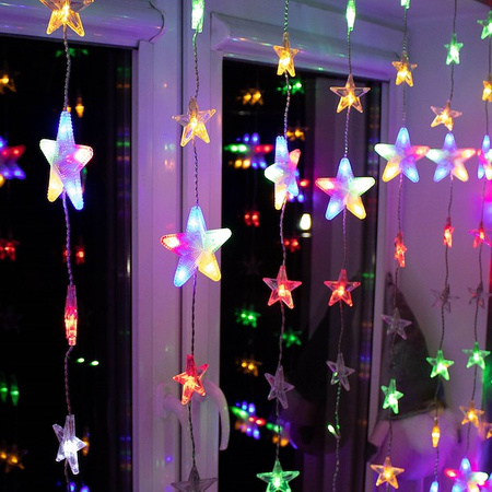 Kurtyna świetlna 180 led girlanda gwiazdki, lampki wewnętrzno-zewnętrzne sople multikolor + zimny biały flash