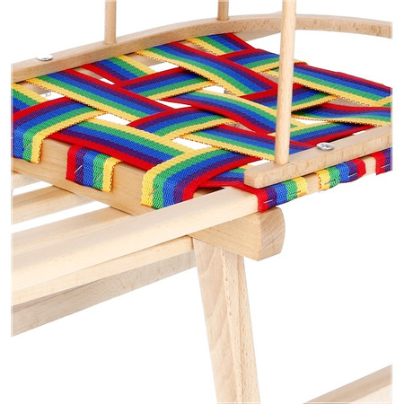 Sanki dla dzieci z oparciem drewniane, pasy materiałowe