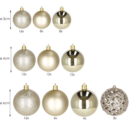 Bombki choinkowe 100 szt. ozdoby świąteczne zestaw 6/4/3 cm złote