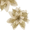 Gwiazda betlejemska 2 szt. sztuczny kwiat, poinsecja kremowo-złota z brokatem na klipsie