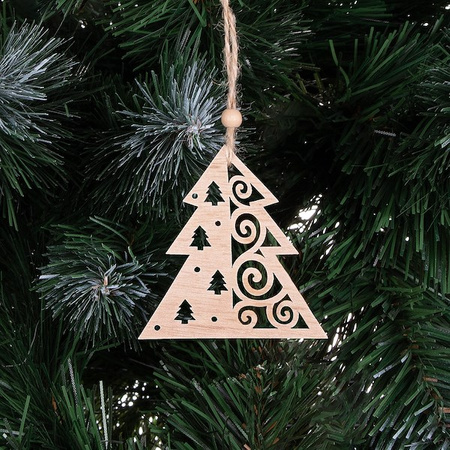 Ozdoba choinkowa 7cm drewniana, świąteczna zawieszka choinka zestaw 6 szt.