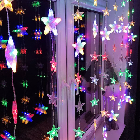 Kurtyna świetlna 180 led girlanda gwiazdki, lampki wewnętrzno-zewnętrzne sople multikolor + zimny biały flash