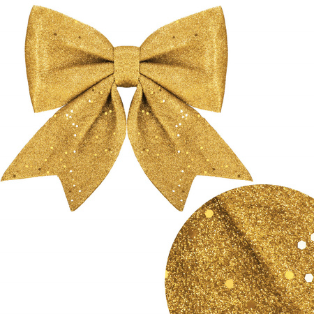 Kokardka świąteczna na choinkę 30 cm brokatowa zawieszka choinkowa złota