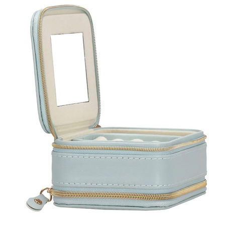 Kufer, szkatułka na biżuterię ekoskóra 11,5x8,5x5,5 cm błękitny z przegródkami