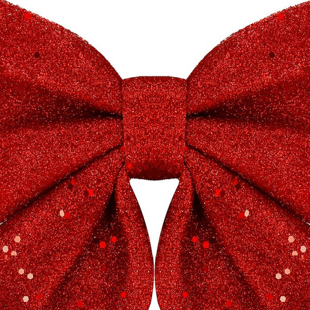 Kokardka świąteczna na choinkę 20 cm brokatowa zawieszka choinkowa czerowna