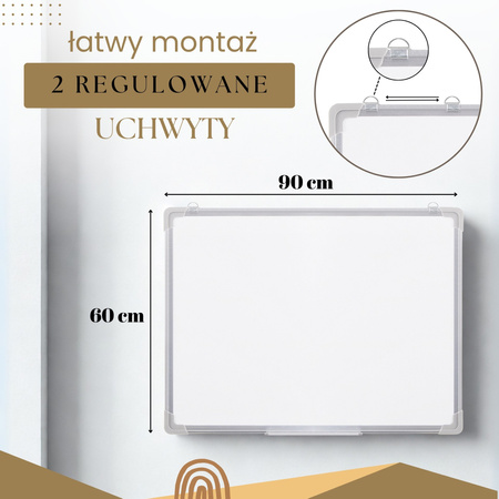 Tablica suchościeralna magnetyczna biała 90x60 cm