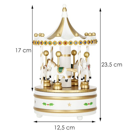 Drewniana karuzela, pozytywka ozdoba świąteczna biało-złota