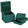 Kuferek, szkatułka na biżuterię 12x12x12 cm zielony welurowy organizer z przegródkami