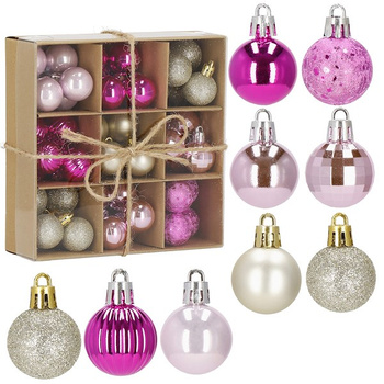 Bombki choinkowe 54 szt. ozdoby świąteczne zestaw 3cm różowe