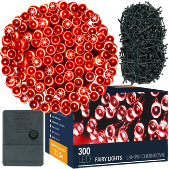 Lampki choinkowe 300 led czerwone 21,5 m oświetlenie świąteczne