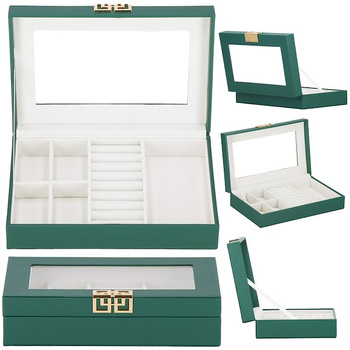 Kufer, szkatułka na biżuterię 23,5x14x5,5 cm zielony organizer z przegródkami ekoskóra