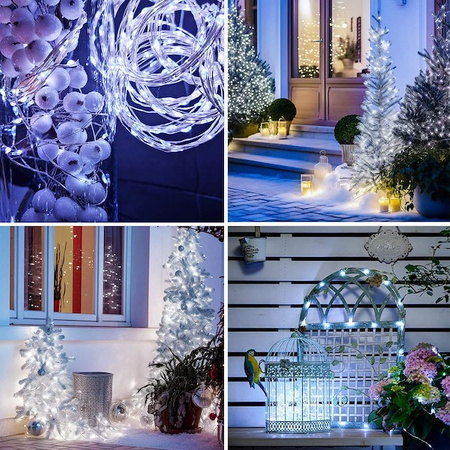 Lampki choinkowe 100 Led 12 m druciki zimny biały oświetlenie świąteczne solarne