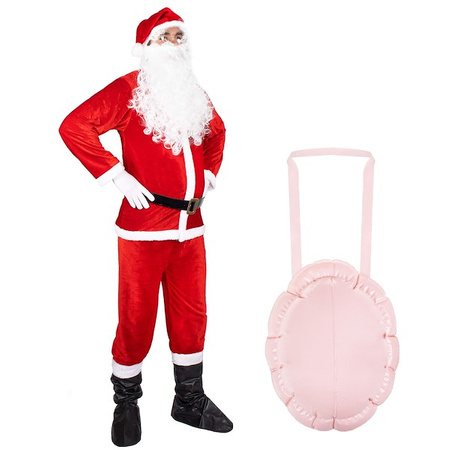 Strój świętego Mikołaja 10 elementowy z brzuchem, czerwony kostium