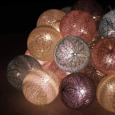 Cotton balls 30 led lampki dekoracyjne, girlanda na prąd turkusowo-różowe