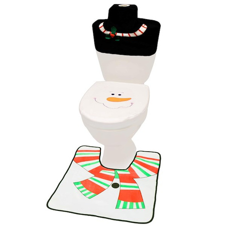 Komplet świąteczny 3 częściowy dywanik łazienkowy i pokrycie na deskę sedesową bałwanek