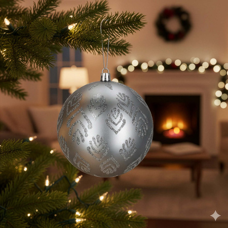 Srebrne bombki choinkowe 11 cm 12 szt. komplet dekoracje świąteczne zdobione