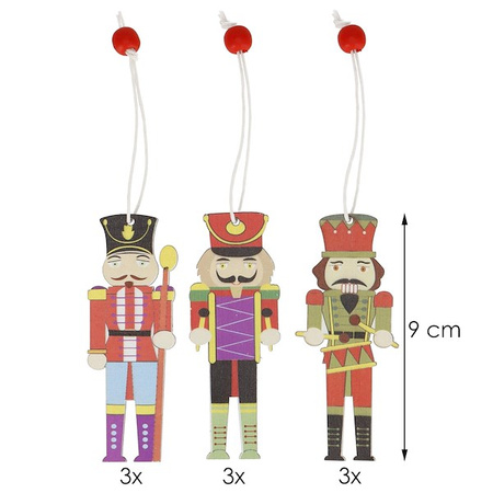 Zawieszki dziadek do orzechów 9 szt. ozdoby choinkowe drewniane