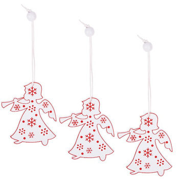 Świąteczne zawieszki 6,5cm drewniane aniołki zestaw 3 szt. biały