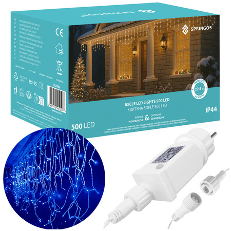Kurtyna świetlna 1500 led girlanda, lampki wewnętrzno-zewnętrzne sople niebieski