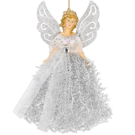 Zawieszka choinkowa aniołek 20cm świąteczna ozdoba srebrny brokat, cekiny