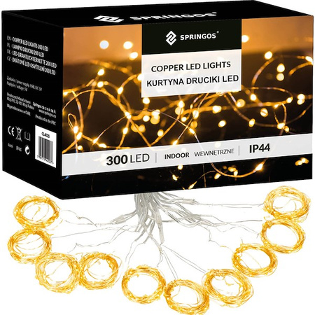 Kurtyna świetlna 300 Led girlanda biały ciepły lampki wewnętrzno-zewnętrzne sople