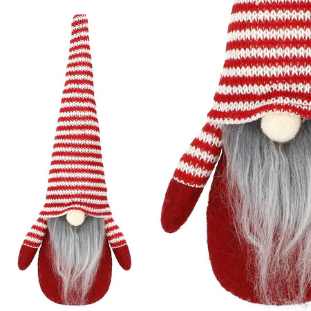 Skrzat 30cm ozdoba świąteczna, krasnal świąteczny, gnom w paski czerwony