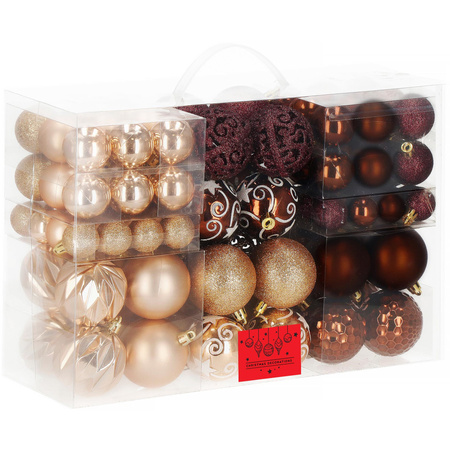 Bombki choinkowe 101 szt. ozdoby świąteczne zestaw z gwiazdą brązowe, rose gold