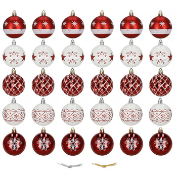 Bombki choinkowe, nietłukące, dekoracje świąteczne do stroika 30 szt. biało-czerwone