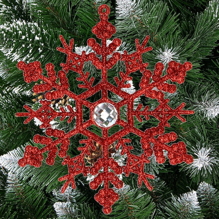 Zawieszka na choinkę śnieżynki 2 szt. ozdoba świąteczna 12 cm czerwony brokat