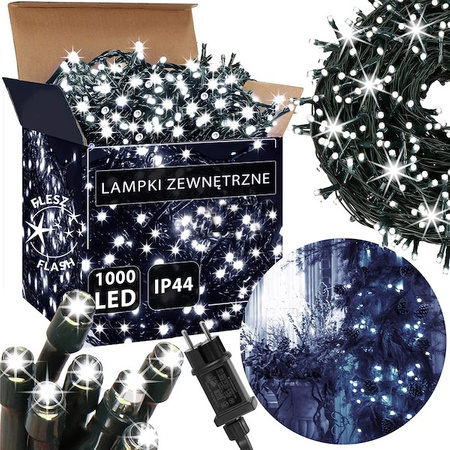 Lampki choinkowe 1000 led zimny biały + flash 50m oświetlenie świąteczne IP44