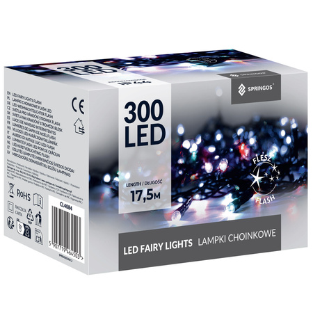 Lampki choinkowe 300 led multikolor + flash 15m oświetlenie świąteczne IP44