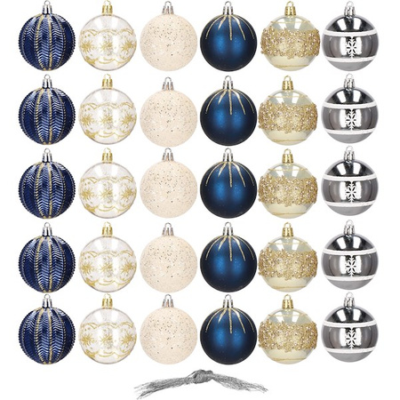 Bombki choinkowe 30 szt. ozdoby świąteczne zestaw 6cm granatowy, złoty