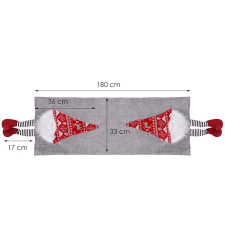 Bieżnik na stół 180x33cm obrus świąteczny z krasnalem szary