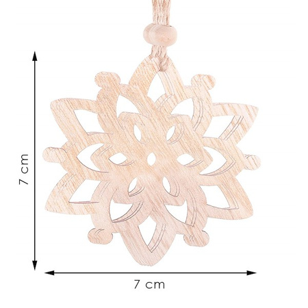 Ozdoba choinkowa 7cm drewniana, świąteczna zawieszka kwiaty zestaw 6 szt.