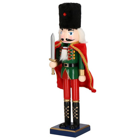 Dziadek do orzechów 38 cm z mieczem, drewniany żołnierzyk zielono-czerwony, figurka świąteczna