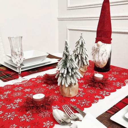 Bieżnik na stół 187x34cm obrus świąteczny ze śnieżynkami czerwony
