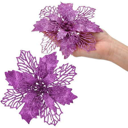 Gwiazda betlejemska, sztuczny kwiat, poinsecja ażurowa fioletowa z brokatem