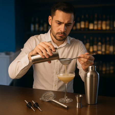 Zestaw barmański 8 elementów do drinków shaker francuski stal nierdzewna srebrny